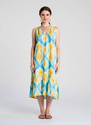 Robe mi-longue imprimé fantaisie sans manche bleu MD'M femme