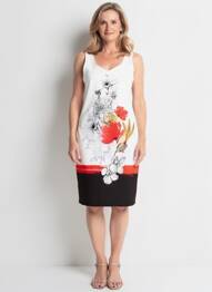 Robe mi-longue imprimé fleurs sans manche beige FRANCE RIVOIRE femme