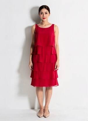 Robe mi-longue coupe fluide sans manche rouge VERA MONT femme