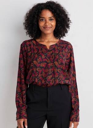 Blouse tissage popeline manches longues rouge AGATHE & LOUISE femme