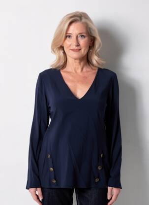 Top tissage crêpe manches longues bleu LA FEE MARABOUTEE femme
