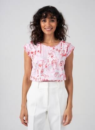 T-shirt imprimé fantaisie manches courtes rouge LEO & UGO femme