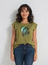 T-shirt sérigraphie manches courtes vert YES.ZEE femme