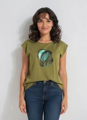 T-shirt sérigraphie manches courtes vert YES.ZEE femme