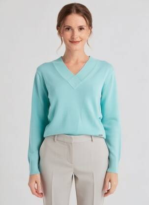 Pull col v manches longues bleu AGATHE & LOUISE femme