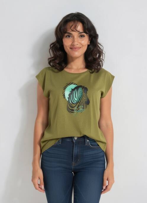 T-shirt sérigraphie manches courtes vert YES.ZEE femme