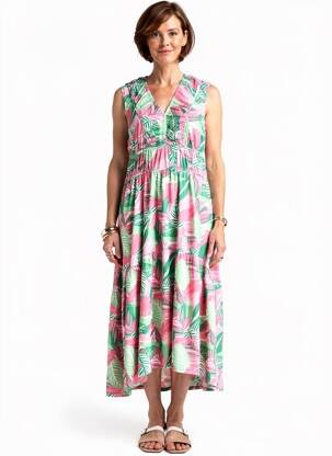 Robe mi-longue coupe fluide sans manche rose MARBLE femme