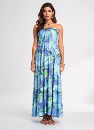 Robe longue tissage popeline sans manche bleu YES.ZEE femme