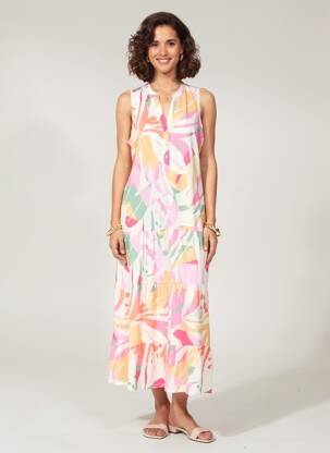Robe longue imprimé fantaisie sans manche rose K-DESIGN femme