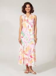 Robe longue imprimé fantaisie sans manche rose K-DESIGN femme