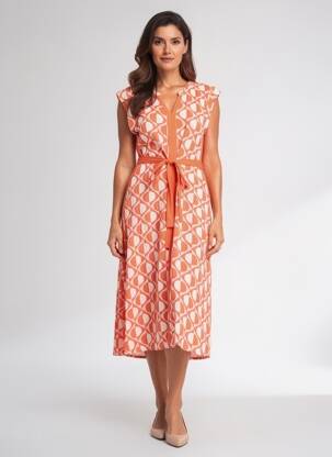 Robe mi-longue coupe fluide manches courtes rouge MD'M femme