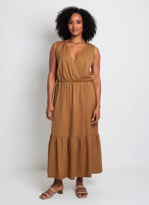 Robe mi-longue coupe fluide sans manche marron KOCCA femme