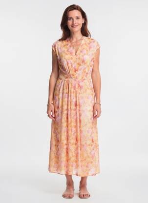 Robe longue imprimé fantaisie manches courtes orange JULIE GUERLANDE femme