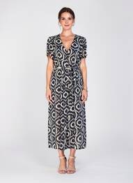 Robe longue imprimé fantaisie manches courtes bleu MD'M femme