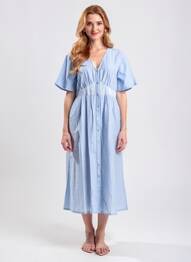 Robe longue manches courtes manches courtes bleu MD'M femme