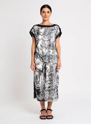 Robe longue imprimé fantaisie manches courtes noir K-DESIGN femme