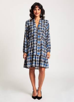 Robe mi-longue coupe fluide manches longues bleu ARTIGLI femme