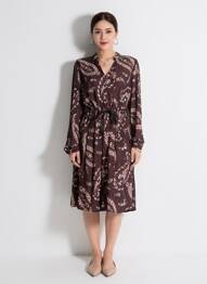 Robe mi-longue coupe fluide manches longues marron LA FEE MARABOUTEE femme