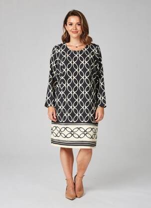 Robe mi-longue imprimé fantaisie manches longues noir GREGORY PAT femme