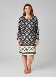 Robe mi-longue imprimé fantaisie manches longues noir GREGORY PAT femme