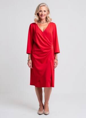 Robe mi-longue manches longues manches longues rouge GREGORY PAT femme
