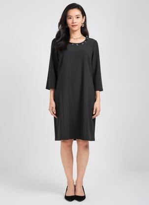 Robe mi-longue manches longues manches longues noir FRANCE RIVOIRE femme