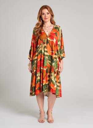 Robe mi-longue coupe fluide manches longues orange PAOLA TIENFORTI femme