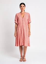 Robe mi-longue coupe fluide manches courtes rouge MD'M femme