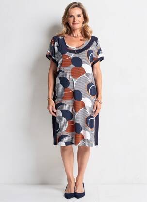 Robe mi-longue imprimé fantaisie manches courtes bleu FRANCE RIVOIRE femme