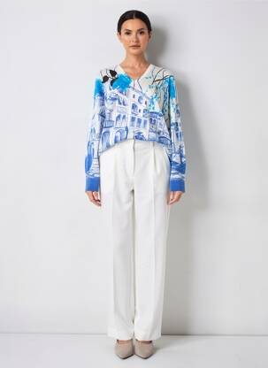 Pull col v manches longues bleu MD'M femme