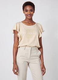 T-shirt sérigraphie manches courtes beige YES.ZEE femme