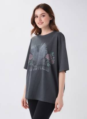 T-shirt coupe droite manches courtes gris ROSE GARDEN femme
