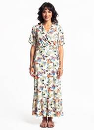 Robe longue imprimé fleurs manches courtes beige MD'M femme