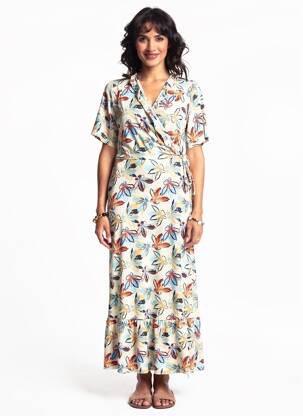 Robe longue imprimé fleurs manches courtes beige MD'M femme