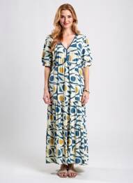 Robe longue imprimé fantaisie manches courtes bleu MD'M femme