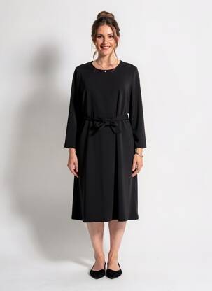 Robe mi-longue tissage crêpe manches longues noir SIGNE NATURE femme