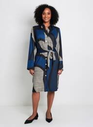 Robe mi-longue manches longues manches longues bleu K-DESIGN femme