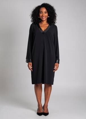 Robe mi-longue tissage crêpe manches longues noir EVA KAYAN femme