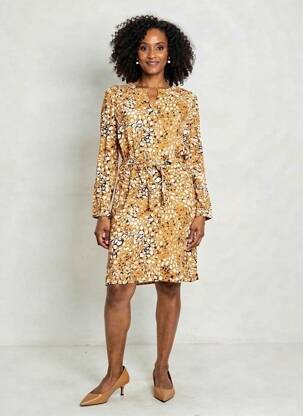 Robe mi-longue coupe fluide manches longues jaune DIANE LAURY femme