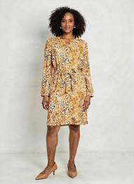 Robe mi-longue coupe fluide manches longues jaune DIANE LAURY femme