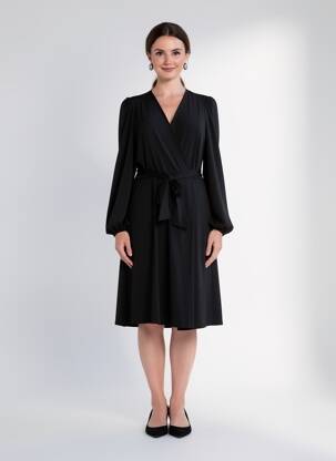 Robe mi-longue manches longues manches longues noir K-DESIGN femme