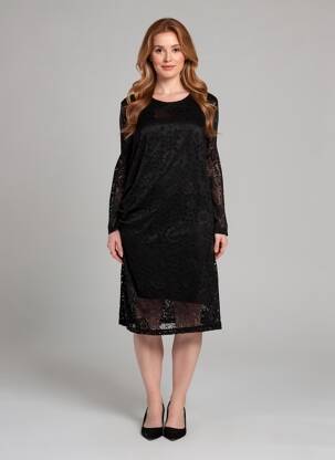 Robe mi-longue coupe fluide manches longues noir SIGNE NATURE femme