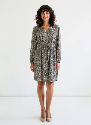 Robe courte coupe fluide manches longues noir SIGNE NATURE femme