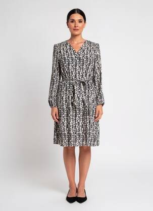 Robe mi-longue imprimé fantaisie manches longues noir SIGNE NATURE femme