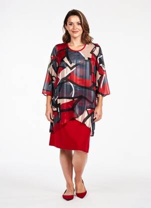 Robe mi-longue manches 3/4 manches 3/4 rouge GREGORY PAT femme