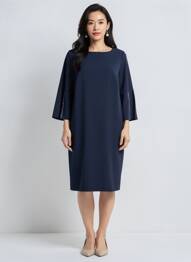 Robe mi-longue manches longues manches longues bleu FRANK WALDER femme