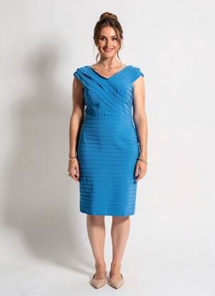 Robe mi-longue fermeture zippée au dos manches courtes bleu VERA MONT femme