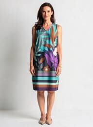 Robe mi-longue tissage crêpe sans manche vert GREGORY PAT femme