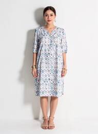 Robe mi-longue imprimé fantaisie manches courtes bleu SIGNE NATURE femme