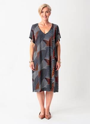 Robe mi-longue manches courtes manches courtes noir FRANCE RIVOIRE femme